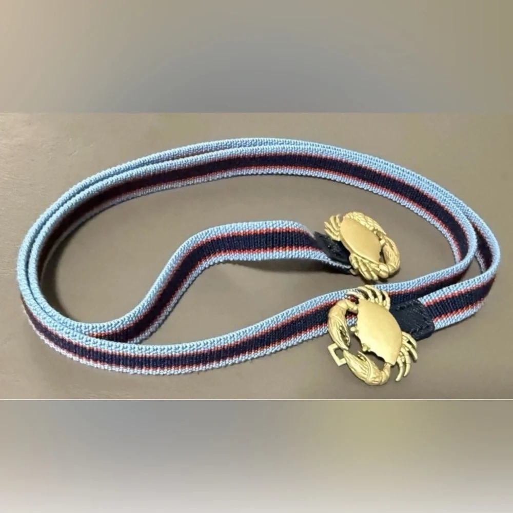Tory burch Crab Clasp Striped Webbing Skinny Elastic Belt Blue Red